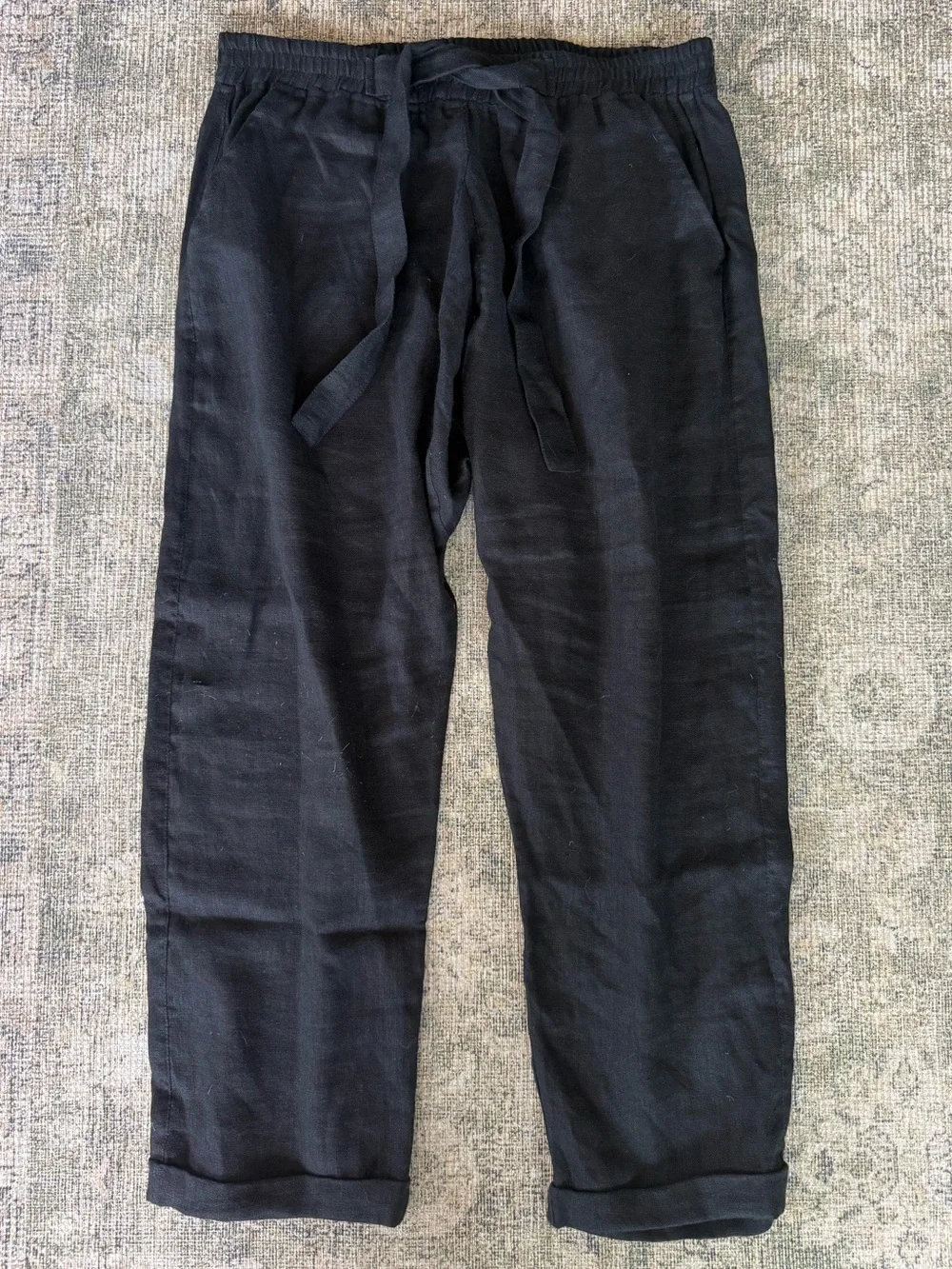 NWOT Jan Hilmer 100% Linen Black Pants Flowy Alternative Handcrafted XL